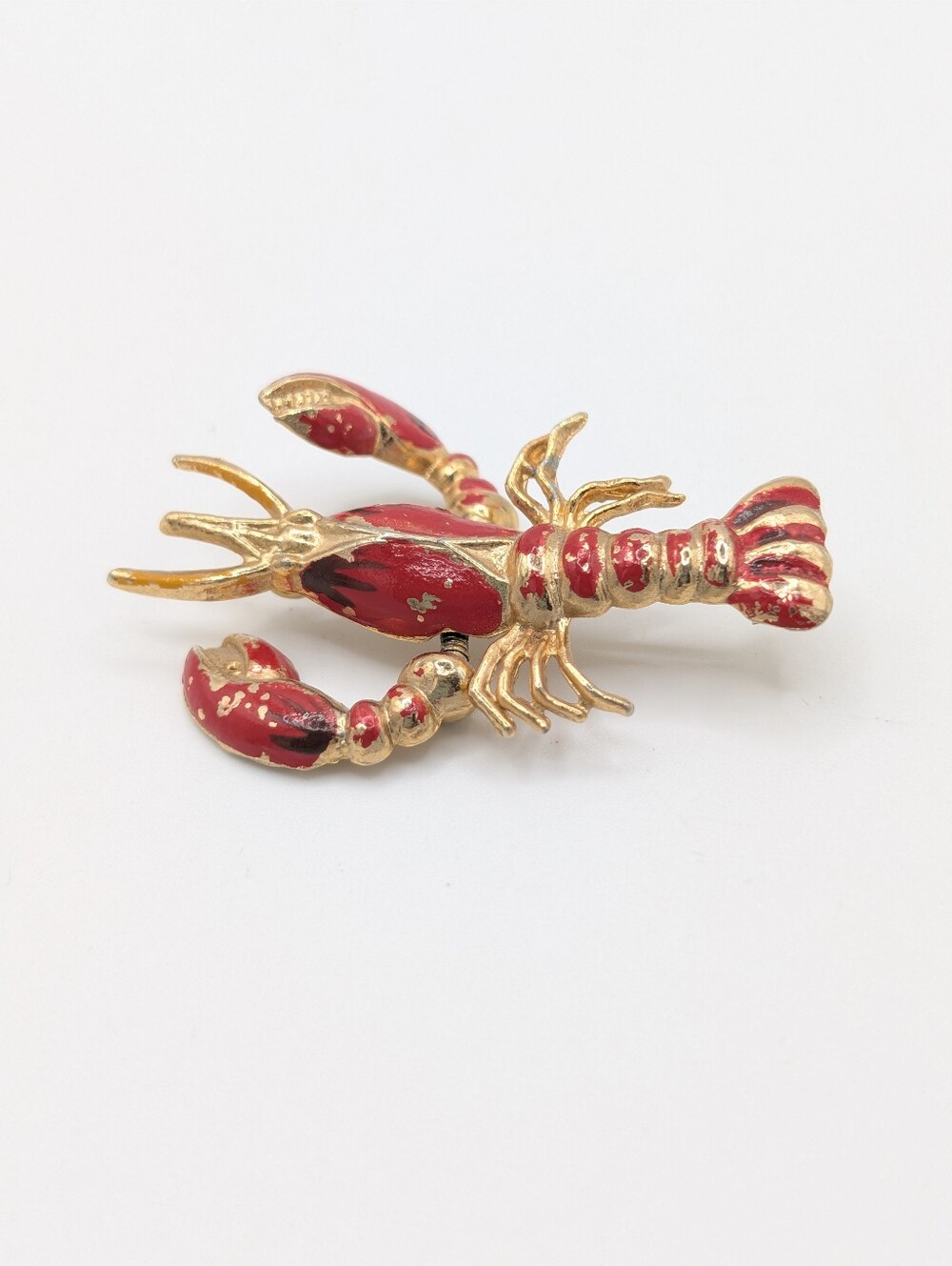 Vintage Large Red Enamel Trembler Lobster Pin Brooch 2"